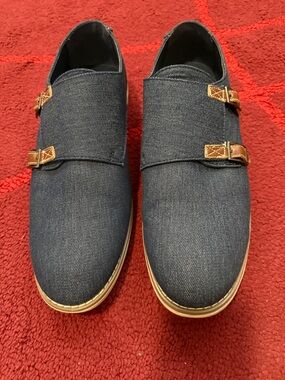 UNIONBAY Navy Double Monk Strap Slip-On with Brown Accents
